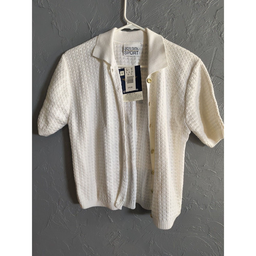 Jaclyn Smith Sport Sweater Women's Cardigan Button Up White Size Small‎